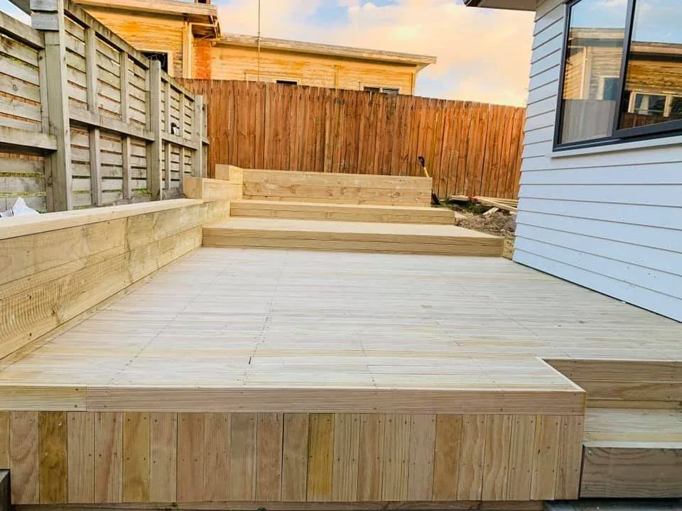 Multi-level timber deck with steps, Auckland